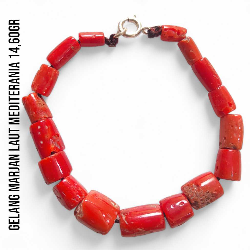 Gelang Marjan Corallium Rubrum Asli Laut Mediterania 14,60 Gram Dengan Pengait Perak