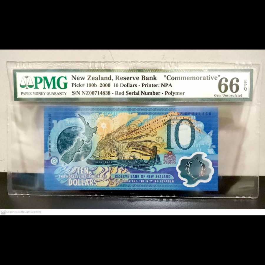 New Zealand 10 Dollars p190b UNC PMG 66 EPQ Commemorative Red Serial