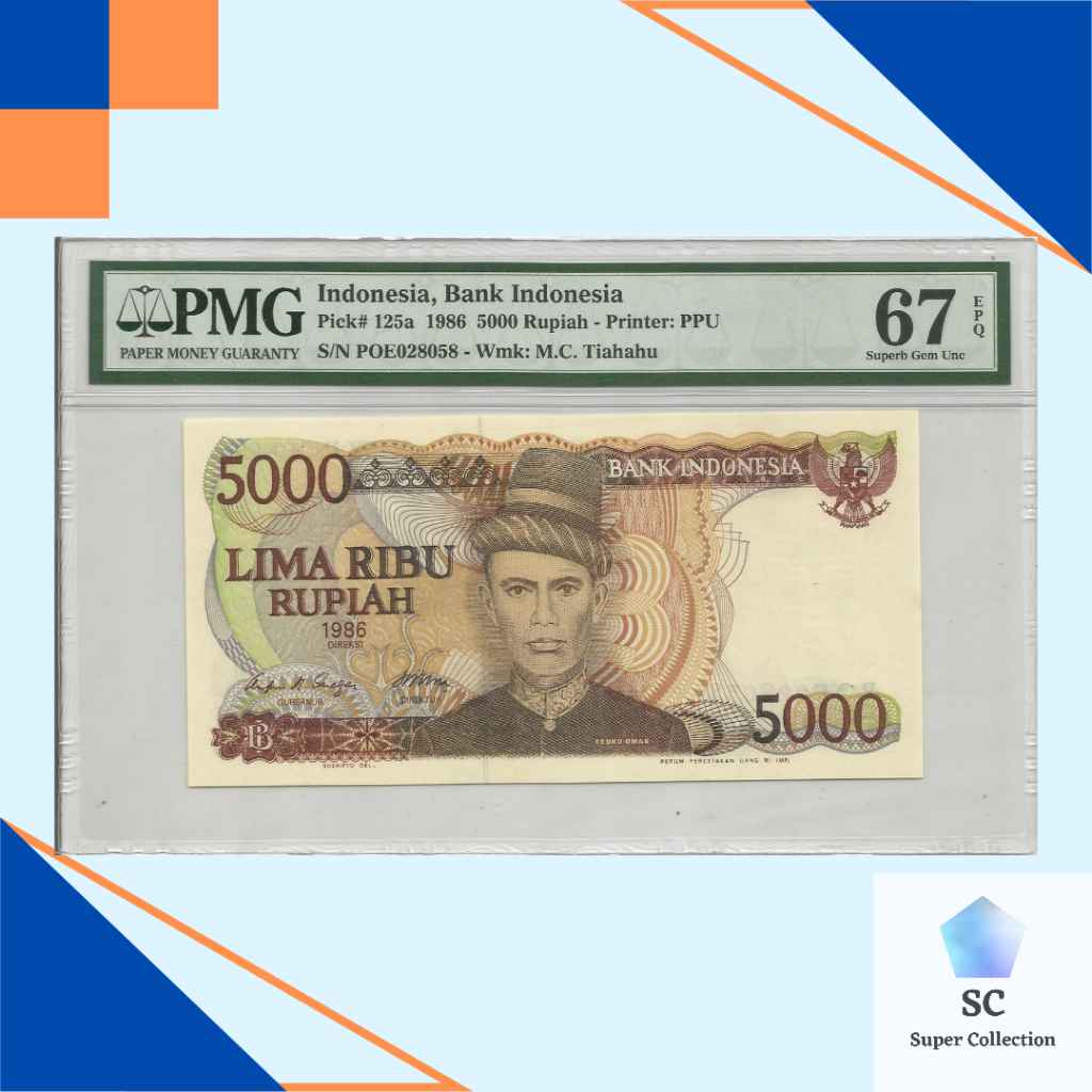 Uang Kuno Indonesia 5000 Rupiah Teuku Umar PMG 67