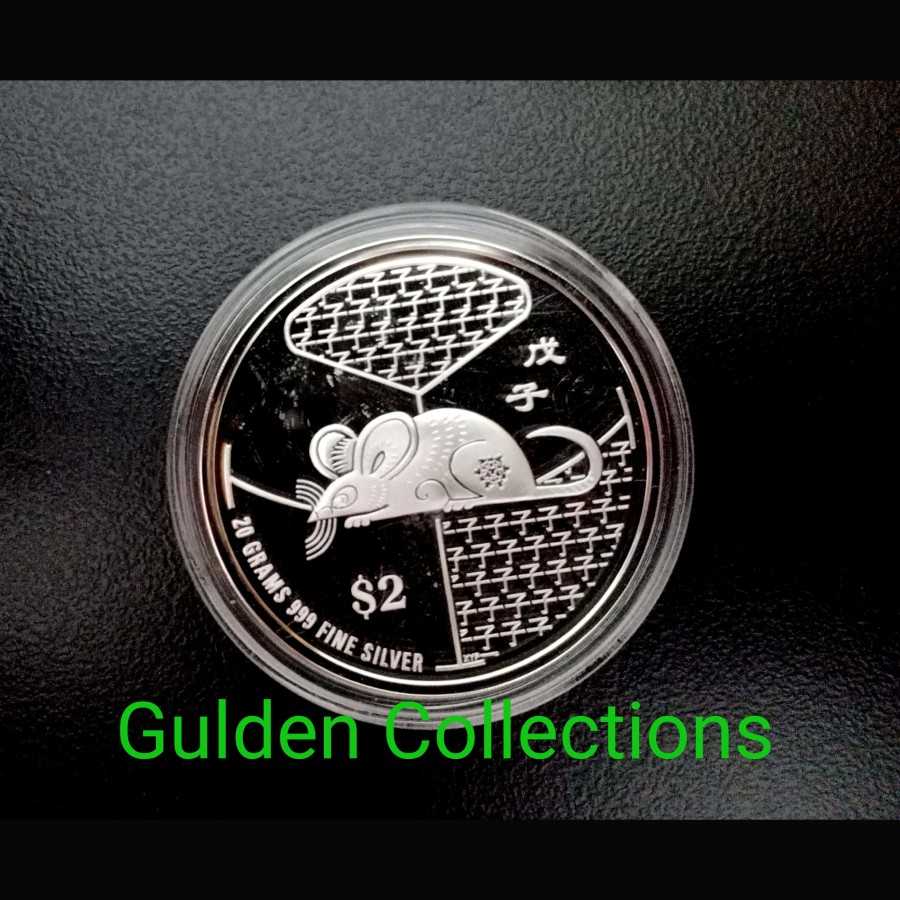 Koin Perak Singapore 2008 Shio Tikus 2 Dollar BUNC