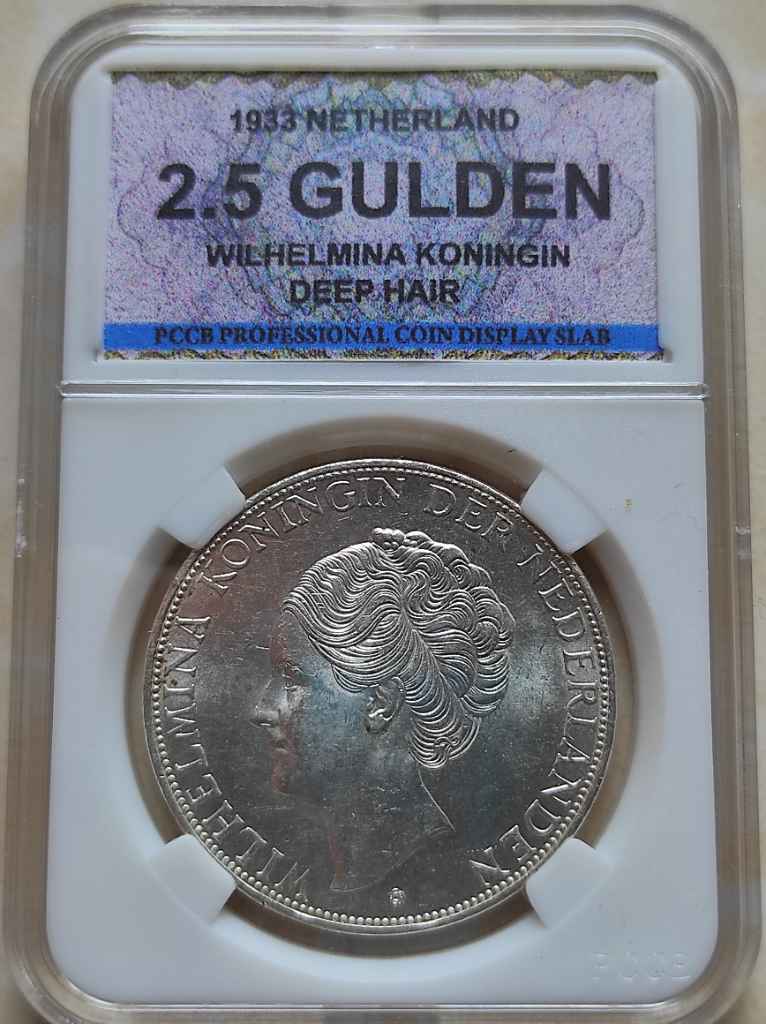 Koin Perak Wilhelmina 2 1/2 Gulden 1933 Deep Hair LUSTER Istimewa [k132]