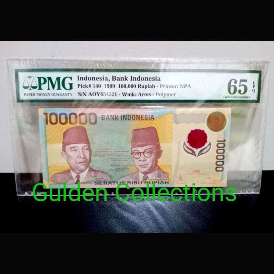 Indonesia 100000 Polymer 654321 UNC PMG 65 Epq